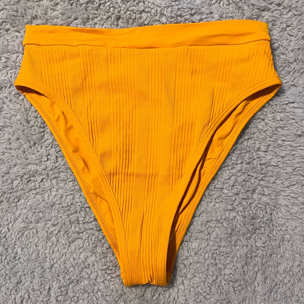 L*Space Orange Pointelle High-Waisted Frenchi Bitsy Cut Bikini Bottoms